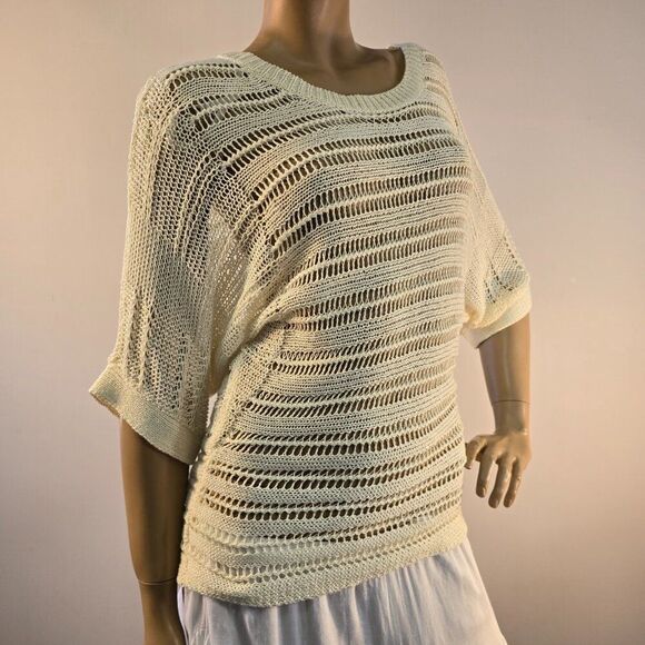 Cable And Gauge Women Boho Top Sz S/M Dolman Sleeve Crochet Open Knit Pullover - Picture 3 of 9
